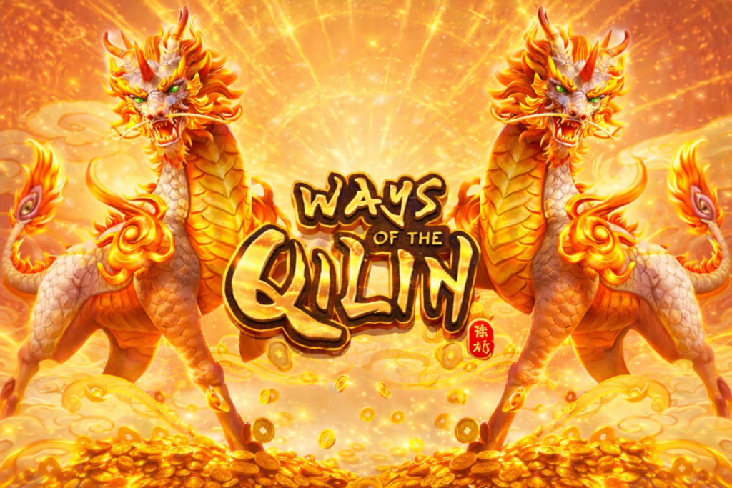 Ways of the Qilin slot online com dois qilins dourados, moedas de ouro e visual mítico.