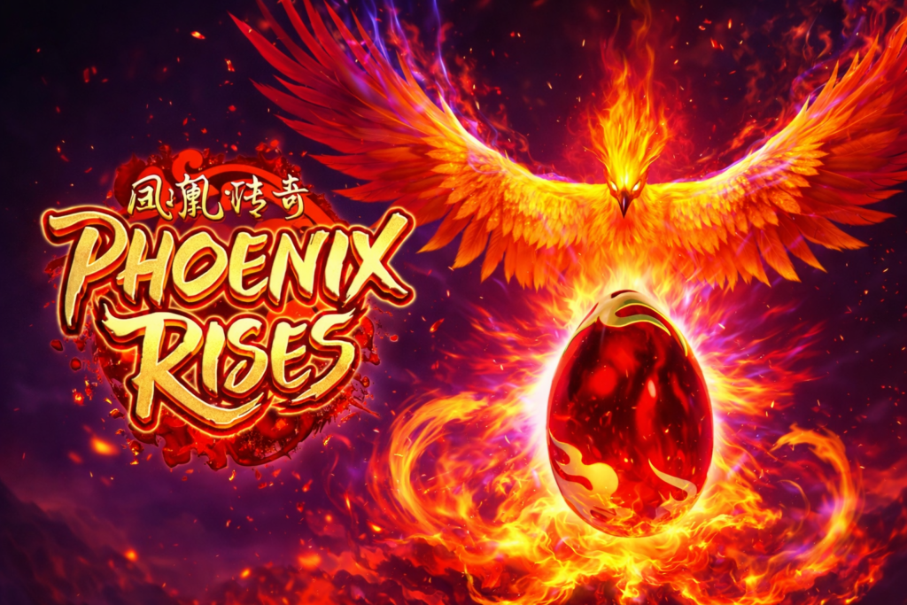 Phoenix Rises slot online com fênix renascendo do ovo em chamas.