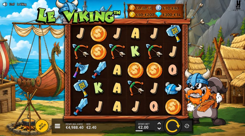 Apostas online no Le Viking caça-níquel 6x5 da Hacksaw Gaming