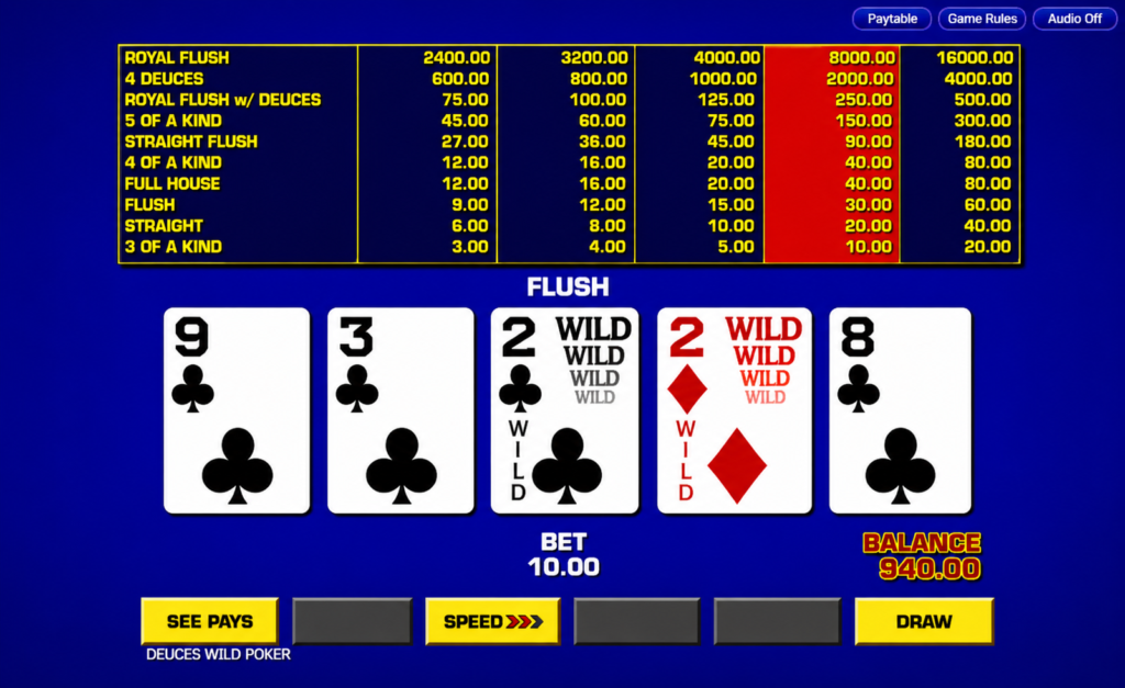 Video Poker jogo de cartas de cassino online
