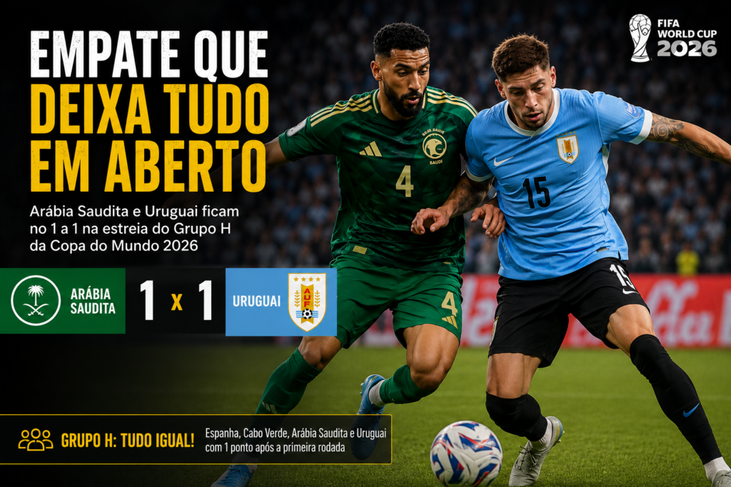Arábia Saudita 1 x 1 Uruguai na Copa do Mundo 2026: empate no Grupo H deixa a classificação aberta após partida disputada no Hard Rock Stadium.