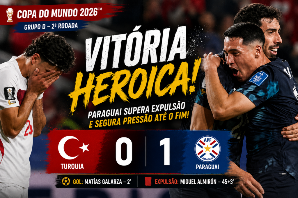 Jogadores do Paraguai comemoram a vitória por 1 a 0 sobre a Turquia em partida válida pela Copa do Mundo FIFA 2026, no Grupo D.