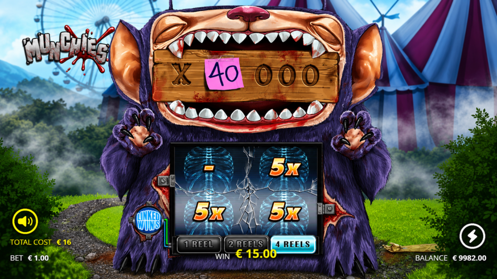 Slot Munchies da Nolimit City com o recurso Linked Wins e multiplicadores.