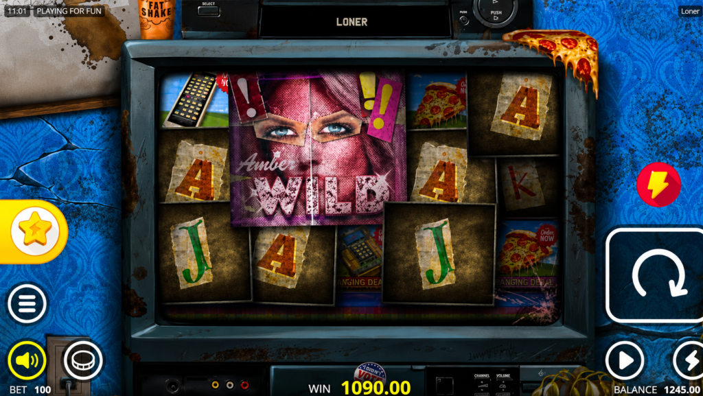Jogo de slot Loner da Nolimit City exibindo o símbolo Wild no centro dos rolos, interface retrô inspirada em televisores antigos e recursos especiais como Monitors e Big Wild.