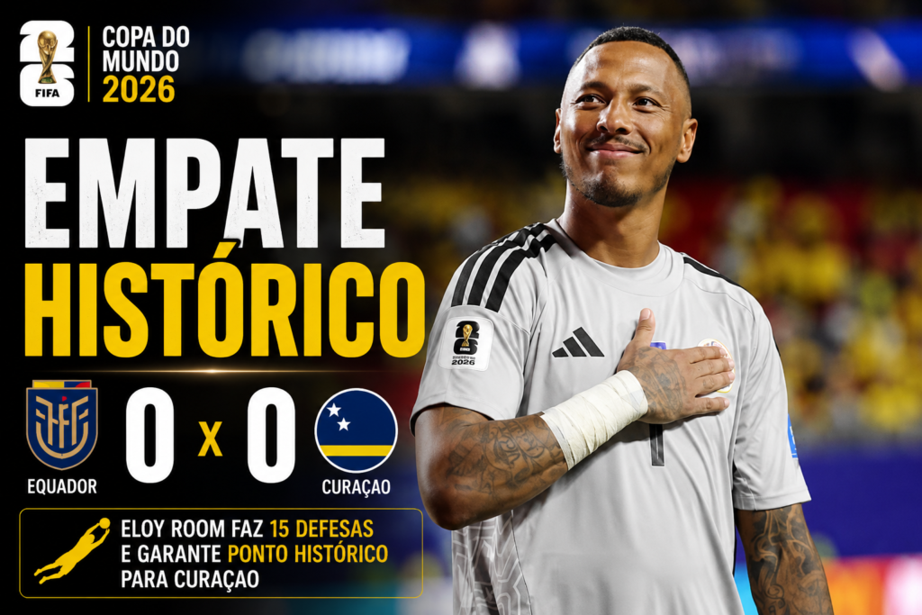 Eloy Room comemora após atuação histórica no empate entre Equador e Curaçao por 0 a 0 pela Copa do Mundo FIFA 2026, resultado que manteve o Grupo E aberto na disputa por vaga nas oitavas de final.