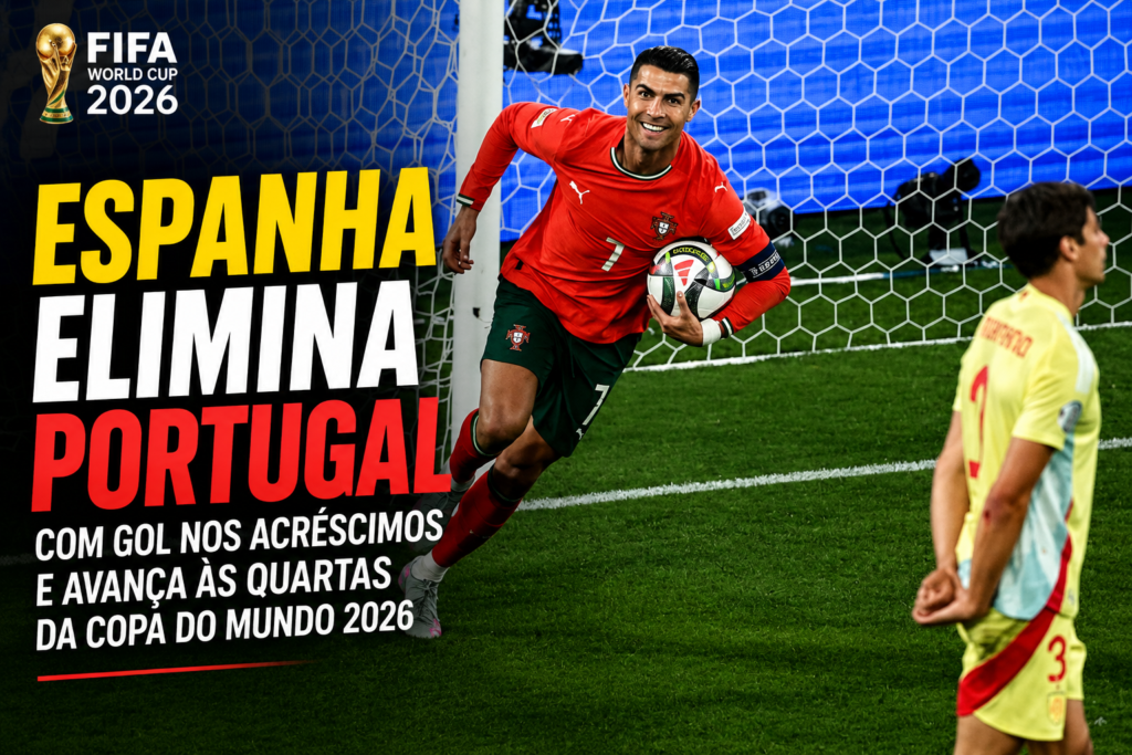 Cristiano Ronaldo durante Portugal x Espanha nas oitavas de final da Copa do Mundo FIFA 2026, em partida decidida com gol de Mikel Merino nos acréscimos que classificou a Espanha para as quartas de final.
