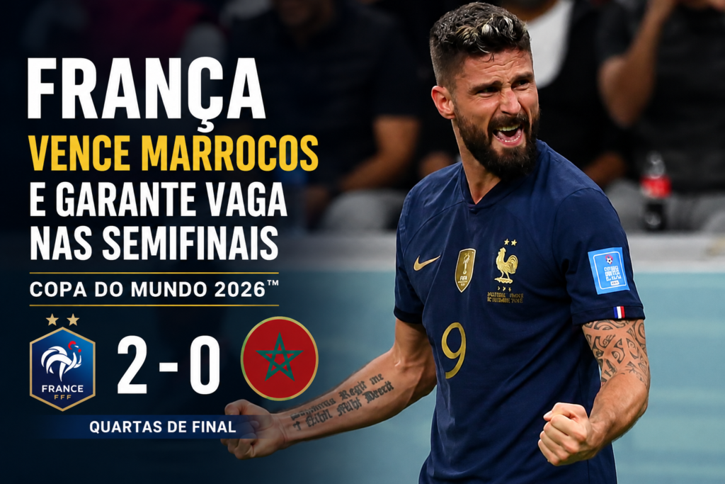 França vence Marrocos por 2 a 0 e avança às semifinais da Copa do Mundo 2026.