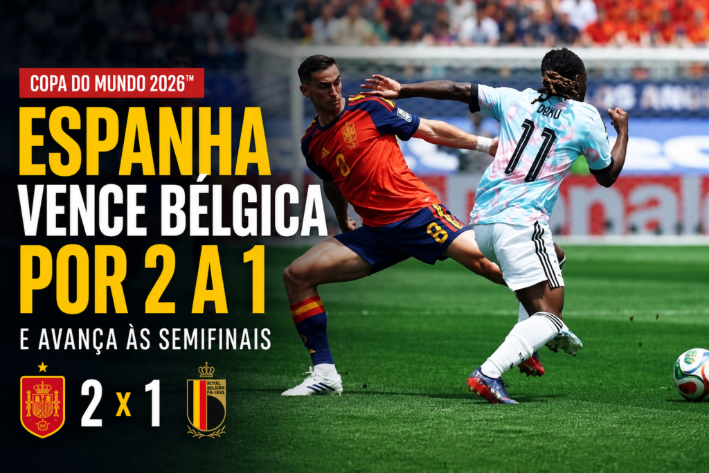 Espanha vence a Bélgica por 2 a 1 nas quartas de final da Copa do Mundo 2026 e garante vaga nas semifinais do torneio.