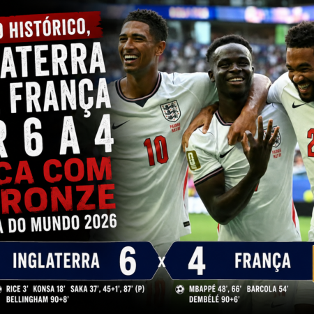 Inglaterra vence França por 6 a 4 e é 3º lugar na Copa 2026