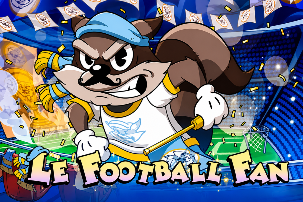 Le Football Fan da Hacksaw Gaming, slot de futebol com mecânica Cluster Pays, Super Cascades, Marked Squares, símbolo Rainbow, giros grátis e prêmio máximo de 2.500x a aposta.