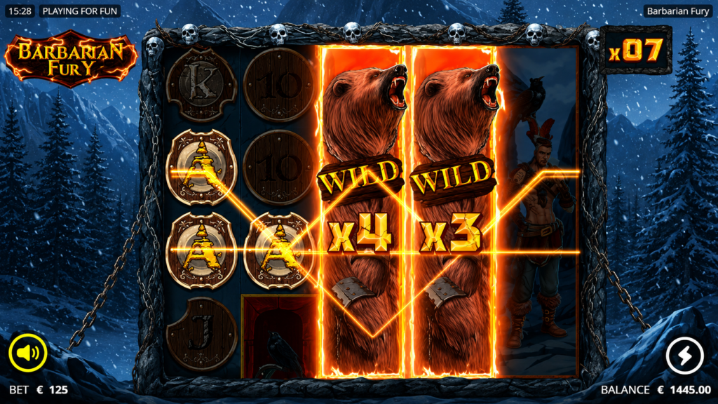 Gameplay do Barbarian Fury slot com recurso xNudge Roaring Wild ativado