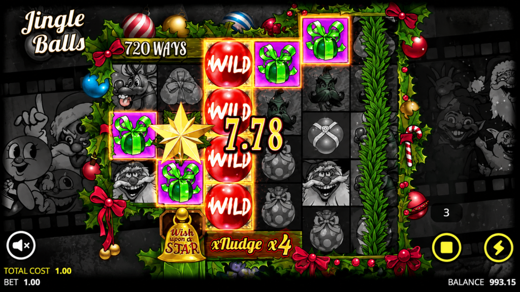 Mecânica xNudge Wild do Jingle Balls slot