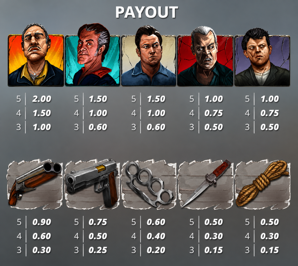 Símbolos de alto e baixo pagamento do slot Whacked!