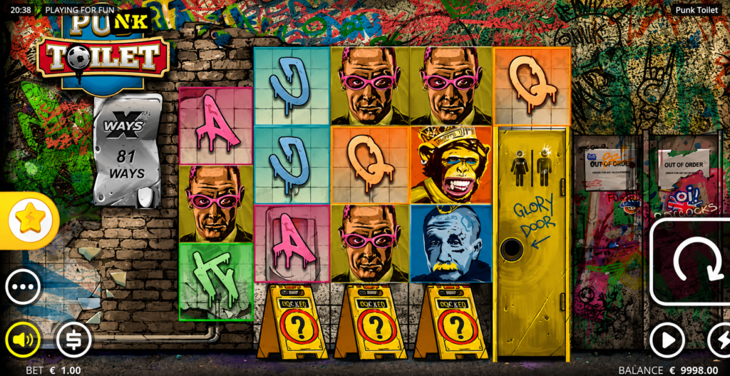 Gameplay do slot Punk Toilet com o recurso Urinals ativado